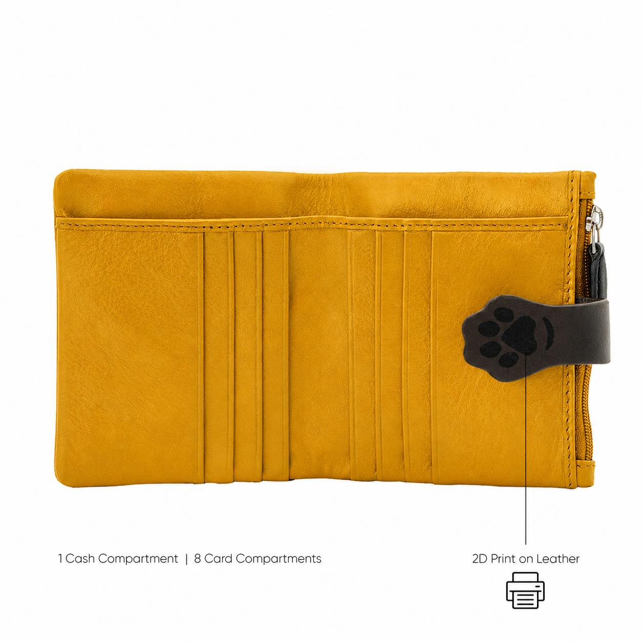 Paw Keeper yellow cat wallet — paw loop detail view